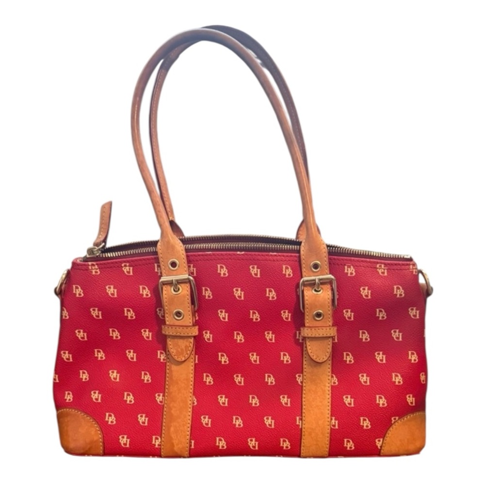 Dooney & Bourke Red and Tan Domed Satchel Handbag